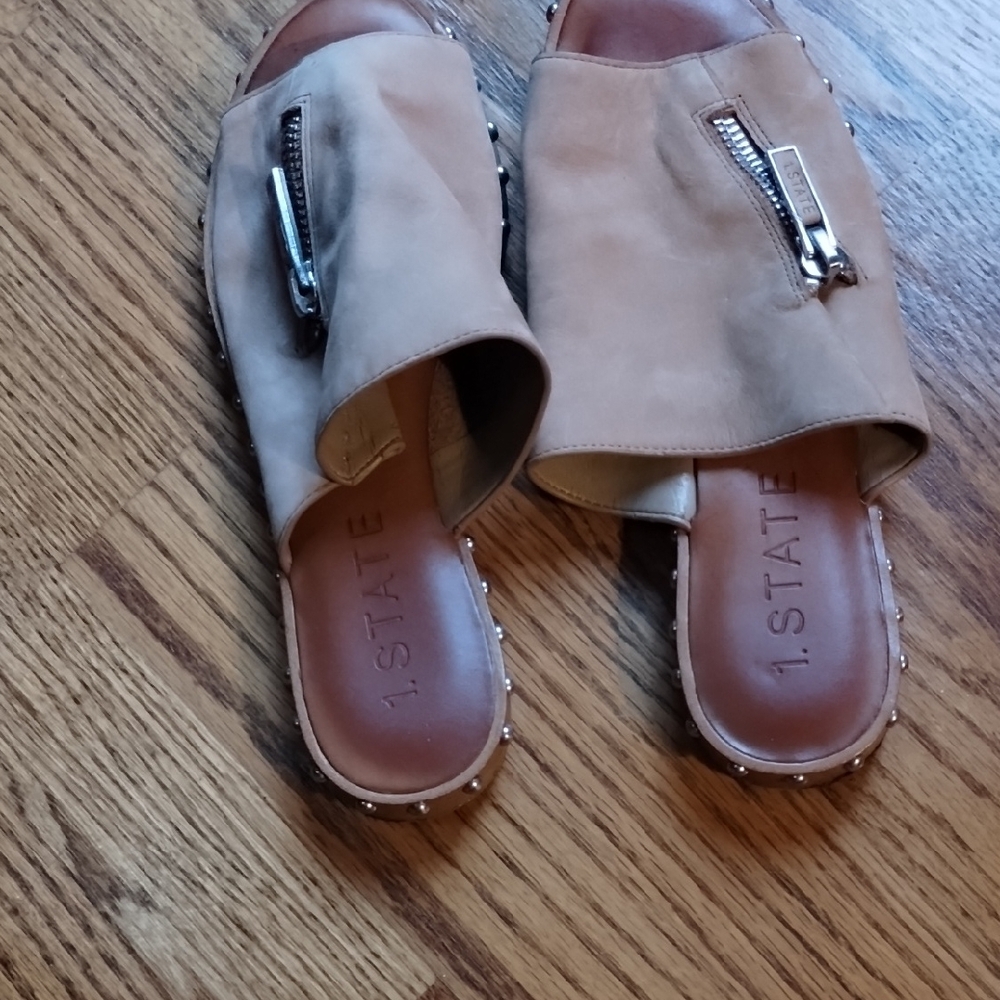 1. State Tan Mules with Zipper Detail - Picture 6 of 15